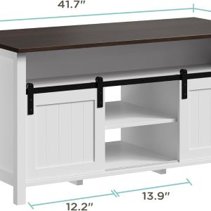 MHOM Farmhouse Coffee Table with Storage, Rustic Living Room Table with Sliding Barn Doors & Hidden Compartment, Wooden Center Table for Living Room, White - Image 3