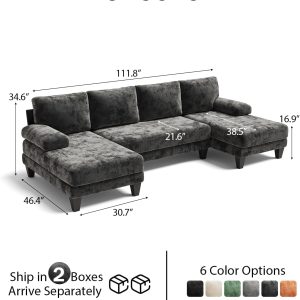 U-Shaped Sectional Couches for Living Room | 112 Inch Modern Sectional Couch | Dark Grey Chenille Sofa with Double Chaise for Apartment - Image 7