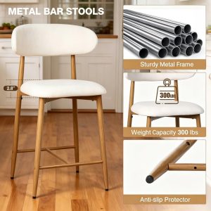AQO Counter Height Bar Stools Set of 4, Upholstered Counter Stools Modern Barstools with Metal Legs for Kitchen Island Dining Room, Beige - Image 6