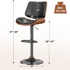 Swivel Bar Stools 3PCS, Adjustable Bentwood Barstools for Kitchen Counter Modern PU Leather Upholstered Bar Chair with Back and Footrest, for Kitchen Island, Bar, Dining Room, Black - Image 8