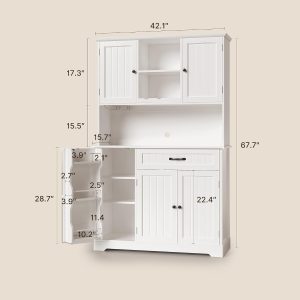 Gizoon Tall Kitchen Storage Cabinet with Door and Shelves White Kitchen Pantry Cabinet with Storage 67" Large Coffee Bar Hutch with Storage for Dining Room Kitchen and Living Room, Painted - Image 9