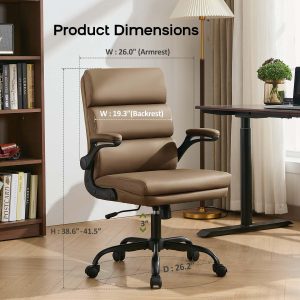 amseatec Small Desk Chair, Comfy Office Chair, Flip-Up Arms for Home 3-zone mid backrest and dual-layer cushion add comfort; PU upholstery, 90° upright lock, 115° tilt, rocking mode；300lbs - Image 7