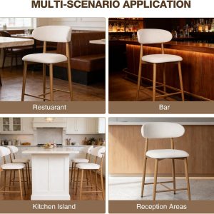AQO Counter Height Bar Stools Set of 4, Upholstered Counter Stools Modern Barstools with Metal Legs for Kitchen Island Dining Room, Beige - Image 4
