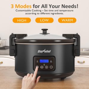 Sunvivi 8.5 Quart Programmable Slow Cooker: Multi-Cooker Food Warmer with Locking Lid & Digital Timer, Adjustable Tempature Control, Dishwasher Safe, Perfect for Families and Gatherings, Black - Image 5