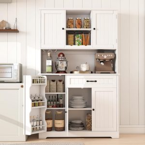 Gizoon Tall Kitchen Storage Cabinet with Door and Shelves White Kitchen Pantry Cabinet with Storage 67" Large Coffee Bar Hutch with Storage for Dining Room Kitchen and Living Room, Painted - Image 8