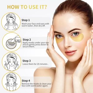 24K Gold Under Eye Patches - 60 Pack Eye Masks for Puffy Eyes, Dark Circles, Bags & Wrinkles, With Collagen & Hyaluronic Acid, Eye Care Pads Daily for Skincare - Image 4