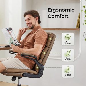 amseatec Small Desk Chair, Comfy Office Chair, Flip-Up Arms for Home 3-zone mid backrest and dual-layer cushion add comfort; PU upholstery, 90° upright lock, 115° tilt, rocking mode；300lbs - Image 5