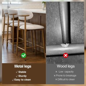 AQO Counter Height Bar Stools Set of 4, Upholstered Counter Stools Modern Barstools with Metal Legs for Kitchen Island Dining Room, Beige - Image 5