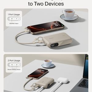 Belkin BoostCharge 10000mAh Power Bank with Digital Battery Display - Sand 10K Portable Charger, 2 x USB-C Port, 20W, Air-Travel Friendly, Pre-Charged, Detachable USB-C Cable Included, Lightweight - Image 11