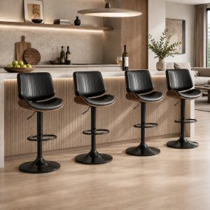 Swivel Bar Stools 3PCS, Adjustable Bentwood Barstools for Kitchen Counter Modern PU Leather Upholstered Bar Chair with Back and Footrest, for Kitchen Island, Bar, Dining Room, Black - Image 9
