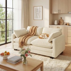 Gizoon Small Cloud Loveseat Couches for Living Room, 2 Seater Couch, Beige 2 Seater Love Seat Sofa with Comfy Deep Seat, Small Washable Couches with Removable Corduroy Cover for Apartment - Image 2