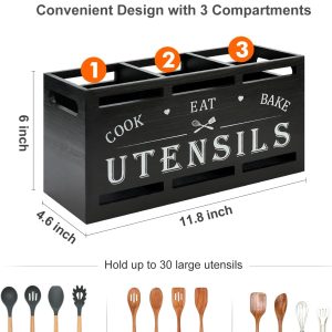 Spoon Spatula Organizer Wooden Cooking Utensils Holder for Kitchen Countertop Silverware Caddy Farmhouse Utensil Crock Big Kitchen Tools Spoon Holder - Image 7