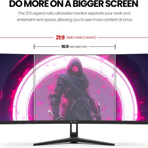 CRUA 34 inch Ultrawide 21:9 Gaming Monitor UWQHD(3440x1440) 165Hz Computer Monitors Curved 1500R 1ms(GTG) 120%sRGB FreeSync 1ms(GTG) Suitable for e-sports games, business, and office use - Image 7