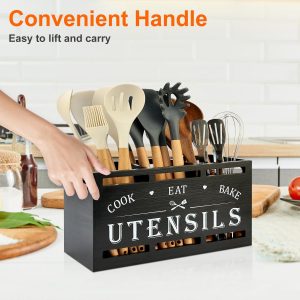 Spoon Spatula Organizer Wooden Cooking Utensils Holder for Kitchen Countertop Silverware Caddy Farmhouse Utensil Crock Big Kitchen Tools Spoon Holder - Image 5