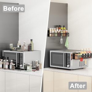Aufworld Magnetic Spice Rack for Refrigerator, 2 Pack Magnetic Shelf, Fridge Magnet Organizer with Moveable 4 Hooks, Magnetic Fridge Shelf for Kitchen Organization and Storage (2 Pack) - Image 3