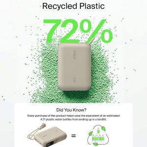 Belkin BoostCharge 10000mAh Power Bank with Digital Battery Display - Sand 10K Portable Charger, 2 x USB-C Port, 20W, Air-Travel Friendly, Pre-Charged, Detachable USB-C Cable Included, Lightweight - Image 5