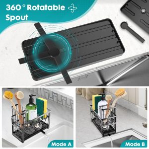 Sinnsally Kitchen Sponge Holder,Sink Caddy Organizer with High Brush Holder,Stainless Steel Sink Box Dish Scrubber Holder,Soap Tray for Kitchen Counter Accessories & Storage Rack(2 Tier - Black) - Image 6