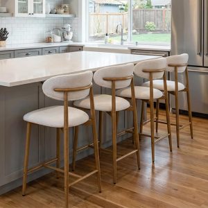 AQO Counter Height Bar Stools Set of 4, Upholstered Counter Stools Modern Barstools with Metal Legs for Kitchen Island Dining Room, Beige - Image 2