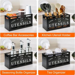 Spoon Spatula Organizer Wooden Cooking Utensils Holder for Kitchen Countertop Silverware Caddy Farmhouse Utensil Crock Big Kitchen Tools Spoon Holder - Image 3