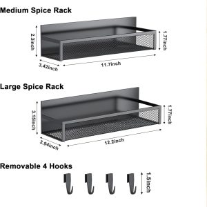 Aufworld Magnetic Spice Rack for Refrigerator, 2 Pack Magnetic Shelf, Fridge Magnet Organizer with Moveable 4 Hooks, Magnetic Fridge Shelf for Kitchen Organization and Storage (2 Pack) - Image 8