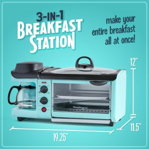 Nostalgia 3-in-1 Breakfast Station - Includes Coffee Maker, Non-Stick Griddle, and 4-Slice Toaster Oven - Versatile Breakfast Maker with Timer - Aqua - Image 7