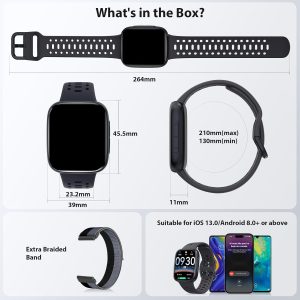 Smart Watches for Men (2 Bands), [1.85" AMOLED Screen] Fitness Tracker Compatible with Android/iPhone, 3ATM Waterproof, Bluetooth Calls, AI Control, Heart Rate/SpO2/Sleep Monitor, 7 Days Battery - Image 3