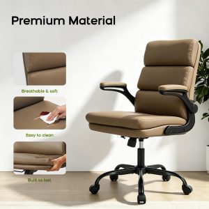 amseatec Small Desk Chair, Comfy Office Chair, Flip-Up Arms for Home 3-zone mid backrest and dual-layer cushion add comfort; PU upholstery, 90° upright lock, 115° tilt, rocking mode；300lbs - Image 3