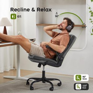 amseatec Small Desk Chair, Comfy Office Chair, Flip-Up Arms for Home 3-zone mid backrest and dual-layer cushion add comfort; PU upholstery, 90° upright lock, 115° tilt, rocking mode；300lbs - Image 4