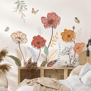 wondever Boho Flower Wall Decals Wildflower Floral Grass Wall Stickers Peel and Stick, Removable, Wall Art Decals, Wall Decoration, Living Room Bedroom, Office Sofa TV Home Wall Decor - Image 3