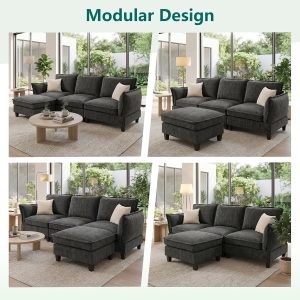 Modular Sectional Couches for Living Room , 104" L Shaped Couch Sofa Movable Ottomans, Padded Armrest, High-Resilience Cushion, Detachable Cover, Sturdy, Quick Assembly, Soft Chenille, Dark Gray - Image 4