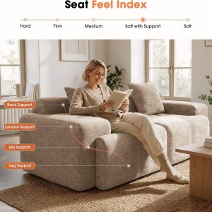 84" Modular Loveseat Couch, 30" Deep Seat Boneless Sofa, Khaki Sectional Modular Couch, 15.4" Wider Armrest, 12" Thick Back, 2 Free Pillows, Non-Slip Base, Boneless Sofas for Living Room - Image 3