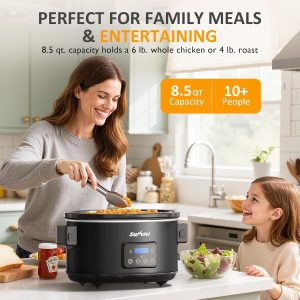 Sunvivi 8.5 Quart Programmable Slow Cooker: Multi-Cooker Food Warmer with Locking Lid & Digital Timer, Adjustable Tempature Control, Dishwasher Safe, Perfect for Families and Gatherings, Black - Image 6