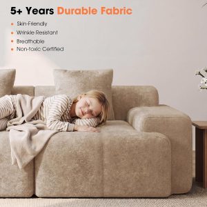84" Modular Loveseat Couch, 30" Deep Seat Boneless Sofa, Khaki Sectional Modular Couch, 15.4" Wider Armrest, 12" Thick Back, 2 Free Pillows, Non-Slip Base, Boneless Sofas for Living Room - Image 4
