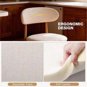 AQO Counter Height Bar Stools Set of 4, Upholstered Counter Stools Modern Barstools with Metal Legs for Kitchen Island Dining Room, Beige - Image 3