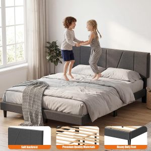 Queen Bed Frame with Adjustable Headboard, Platform Bed with 12 Thickened Legs for Bedroom, No Box Spring Needed, Easy Assembly Grey Bedroom Furniture with 1300 lbs Strong Weight Capacity - Image 7