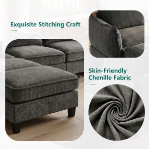 Modular Sectional Couches for Living Room , 104" L Shaped Couch Sofa Movable Ottomans, Padded Armrest, High-Resilience Cushion, Detachable Cover, Sturdy, Quick Assembly, Soft Chenille, Dark Gray - Image 7