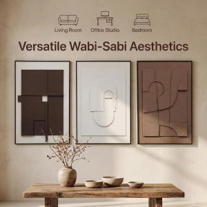 AMAATE 3Pcs 3D Sandstone Relief Wall Art, Black Frame Geometric Decor 3D sandstone relief, neutral brown-white tones, slim black metal frame, geometric triptych wall decor for home & office - Image 6