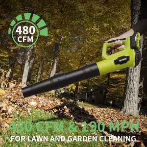 LEAPUL Leaf Blower Cordless with 2 Batteries & Fast Charger, Bright Green 21V Battery Powered, Powerful Airflow, 4Lbs Lightweight, One-Hand Use, Easy Assembly, Ideal For Patio & Lawn Care - Image 4