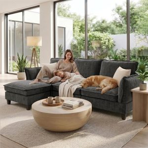 Modular Sectional Couches for Living Room , 104" L Shaped Couch Sofa Movable Ottomans, Padded Armrest, High-Resilience Cushion, Detachable Cover, Sturdy, Quick Assembly, Soft Chenille, Dark Gray - Image 3