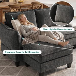 Modular Sectional Couches for Living Room , 104" L Shaped Couch Sofa Movable Ottomans, Padded Armrest, High-Resilience Cushion, Detachable Cover, Sturdy, Quick Assembly, Soft Chenille, Dark Gray - Image 8