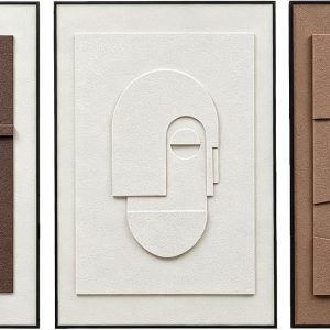 AMAATE 3Pcs 3D Sandstone Relief Wall Art, Black Frame Geometric Decor 3D sandstone relief, neutral brown-white tones, slim black metal frame, geometric triptych wall decor for home & office - Image 8