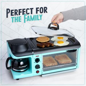Nostalgia 3-in-1 Breakfast Station - Includes Coffee Maker, Non-Stick Griddle, and 4-Slice Toaster Oven - Versatile Breakfast Maker with Timer - Aqua - Image 2