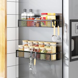 Aufworld Magnetic Spice Rack for Refrigerator, 2 Pack Magnetic Shelf, Fridge Magnet Organizer with Moveable 4 Hooks, Magnetic Fridge Shelf for Kitchen Organization and Storage (2 Pack) - Image 2