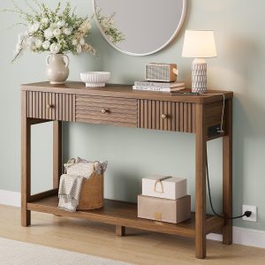 Color	White Material	Engineered Wood Product Dimensions	15.57"D x 37.54"W x 53.56"H Style	Modern Furniture Finish	White About this item 【Adjustable 3 color LED Lighting】The fluted vanity table with LED mirror is safer than ordinary light bulbs. You can choose any of the 3 color modes of warm yellow, cool white, and warm white by lightly touching the button of the mirror. Long press to adjust the brightness in each light mode, this storage dressing table with lights provides the perfect atmosphere for your makeup, hairstyle, or skincare routine. 【Large storage dressing Table】The multifunctional dressing table for cloakroom is equipped with 2 deep drawers, one of which has a movable dividing tray for easy storage of small items such as jewelry. The wood make up desk is equipped with a storage cabinet under the table. The cabinet door has a storage rack for hair dryers or curling sticks for easy access. Five open side storage racks can be used to store relatively high skin care products, perfume bottles or personal items. This bedroom vanity for girls provides ample storage space for your keeping everything organized and within reach. The mirror size of the mirror vanities with open shelf is 25.12 "W x 18.35"H. 【Vanity Set with Charging Station】The right side of vanity desk with drawer is equipped with a power outlets with switch, including 2 power sockets, 1 USB port, and 1 Type C, which is convenient for you to connect beauty instruments or hair dryers, hair curlers and other hairdressing tools, and can also be used for your Mobile phones, computers, watches and other electronic devices can be charged at the same time. 【Durable and Fluted Design】Our wooden charging station makeup table adopts the Fluted design element. It is not only a practical dressing table, but also an exquisite decoration in the room. The makeup vanity desk with mirror is made of high-quality engineered wood, and the durable and reinforced frame design enhances its stability, reliability, and fashion sense. Our led dressing table with cabinet is a perfect combination of functionality and elegance, adding eternal charm to your home. 【Easy To Install & Service】 This white vanity with charging station comes with detailed instructions and tools, as well as an installation video. It is recommended to follow the steps in the accompanying instructions, arrange each board by number, and finally assemble it to save time. If you have any questions about this fluted vanity set, please feel free to contact us at any time. - Image 4