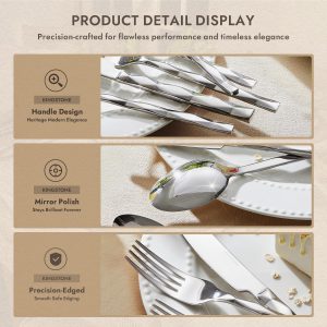 20 Piece 18/10 Silverware Set, Stainless Steel Flatware Cutlery set for 4 KINGSTONE Luxury Silverware with Diamond Cut Pattern, Mirror Polished Utensils for Kitchen, Wedding, Party, Dishwasher Safe - Image 7