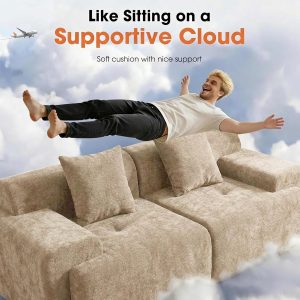 84" Modular Loveseat Couch, 30" Deep Seat Boneless Sofa, Khaki Sectional Modular Couch, 15.4" Wider Armrest, 12" Thick Back, 2 Free Pillows, Non-Slip Base, Boneless Sofas for Living Room - Image 6
