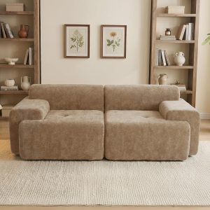 84" Modular Loveseat Couch, 30" Deep Seat Boneless Sofa, Khaki Sectional Modular Couch, 15.4" Wider Armrest, 12" Thick Back, 2 Free Pillows, Non-Slip Base, Boneless Sofas for Living Room - Image 2