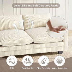 Gizoon Small Cloud Loveseat Couches for Living Room, 2 Seater Couch, Beige 2 Seater Love Seat Sofa with Comfy Deep Seat, Small Washable Couches with Removable Corduroy Cover for Apartment - Image 5