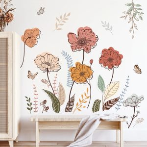 wondever Boho Flower Wall Decals Wildflower Floral Grass Wall Stickers Peel and Stick, Removable, Wall Art Decals, Wall Decoration, Living Room Bedroom, Office Sofa TV Home Wall Decor - Image 4