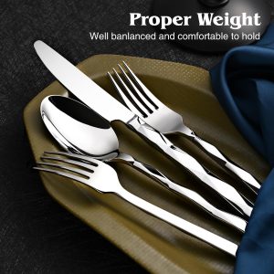 20 Piece 18/10 Silverware Set, Stainless Steel Flatware Cutlery set for 4 KINGSTONE Luxury Silverware with Diamond Cut Pattern, Mirror Polished Utensils for Kitchen, Wedding, Party, Dishwasher Safe - Image 2